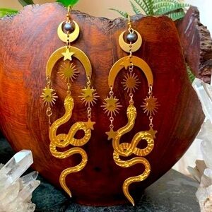 18k gold tone Bohemian snake 🐍 moon 🌝 star ⭐️ earrings​​​​​​